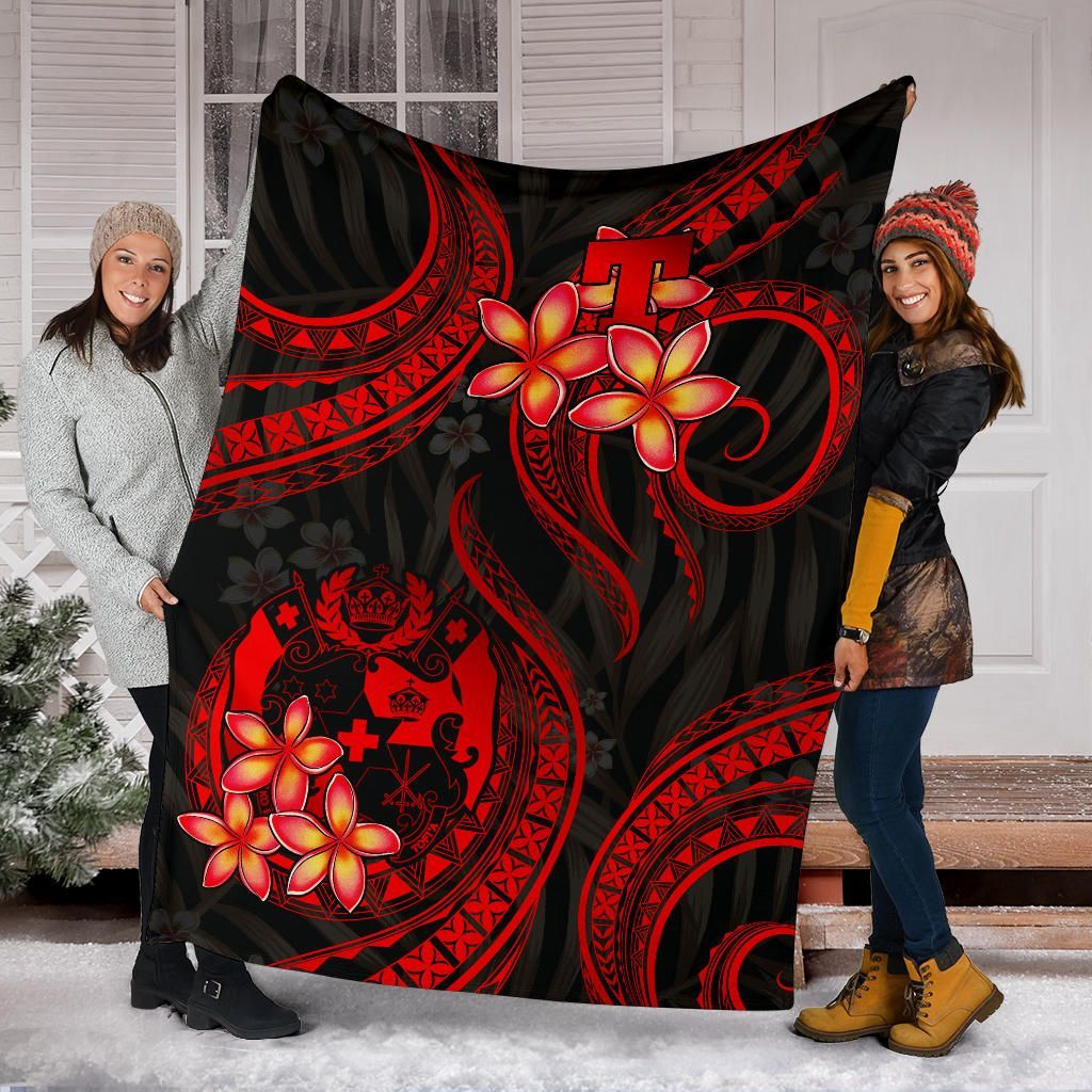 Tonga Polynesian Premium Blanket - Red Plumeria