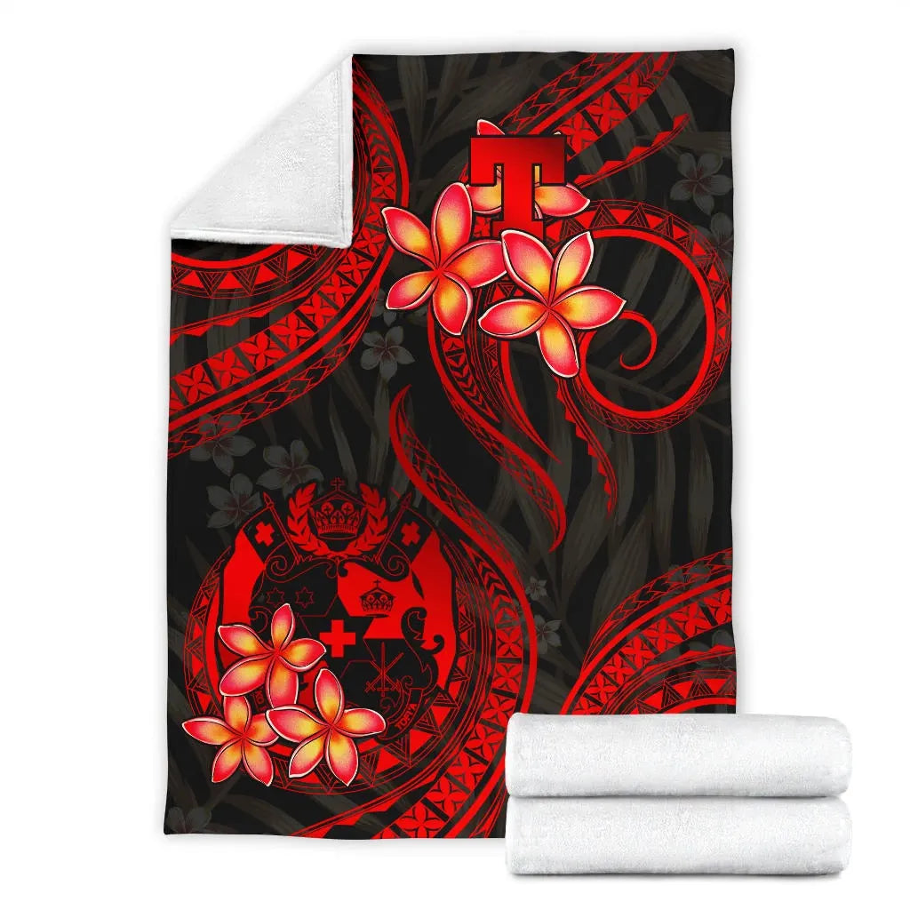 Tonga Polynesian Premium Blanket - Red Plumeria