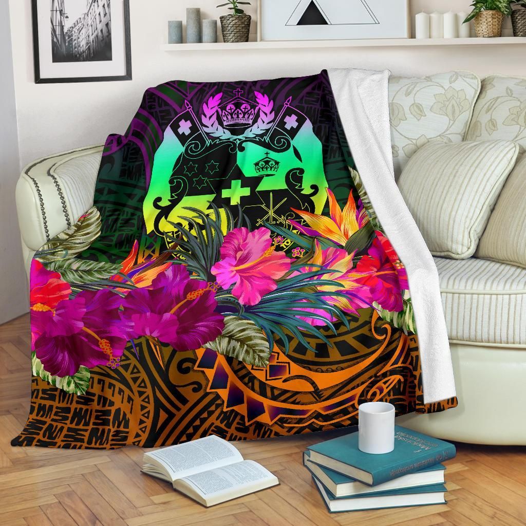 Tonga Polynesian Premium Blanket - Summer Hibiscus