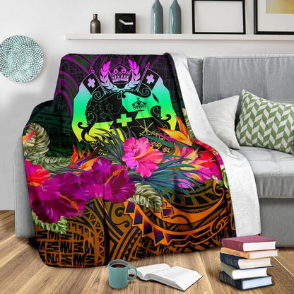 Tonga Polynesian Premium Blanket - Summer Hibiscus