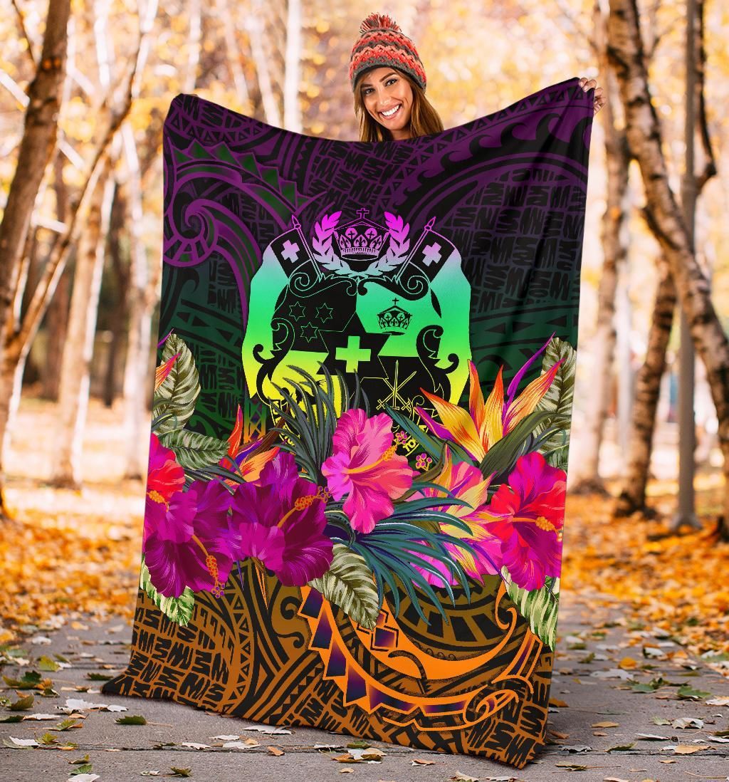 Tonga Polynesian Premium Blanket - Summer Hibiscus