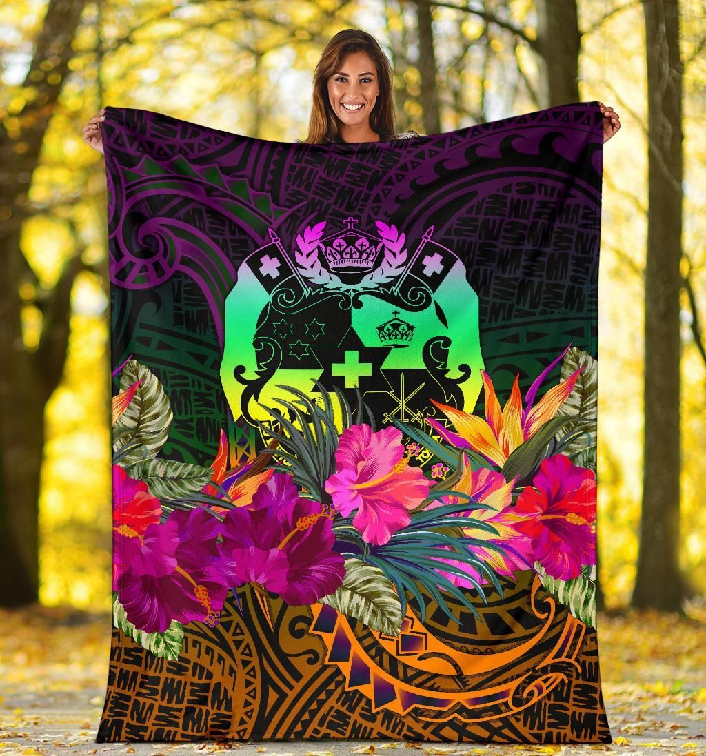 Tonga Polynesian Premium Blanket - Summer Hibiscus