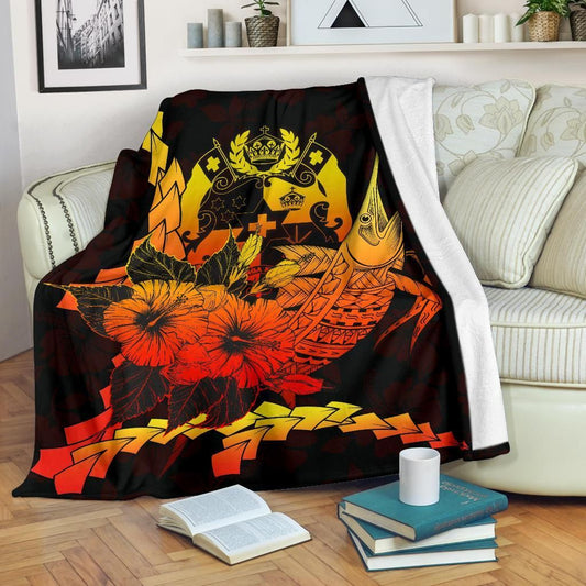 Tonga Polynesian Premium Blanket - Swordfish With Hibiscus