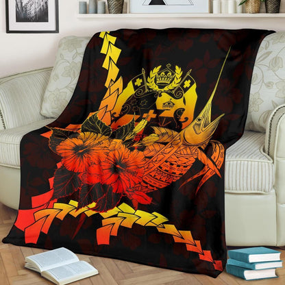 Tonga Polynesian Premium Blanket - Swordfish With Hibiscus