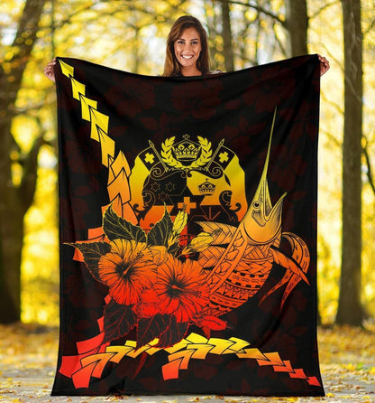 Tonga Polynesian Premium Blanket - Swordfish With Hibiscus