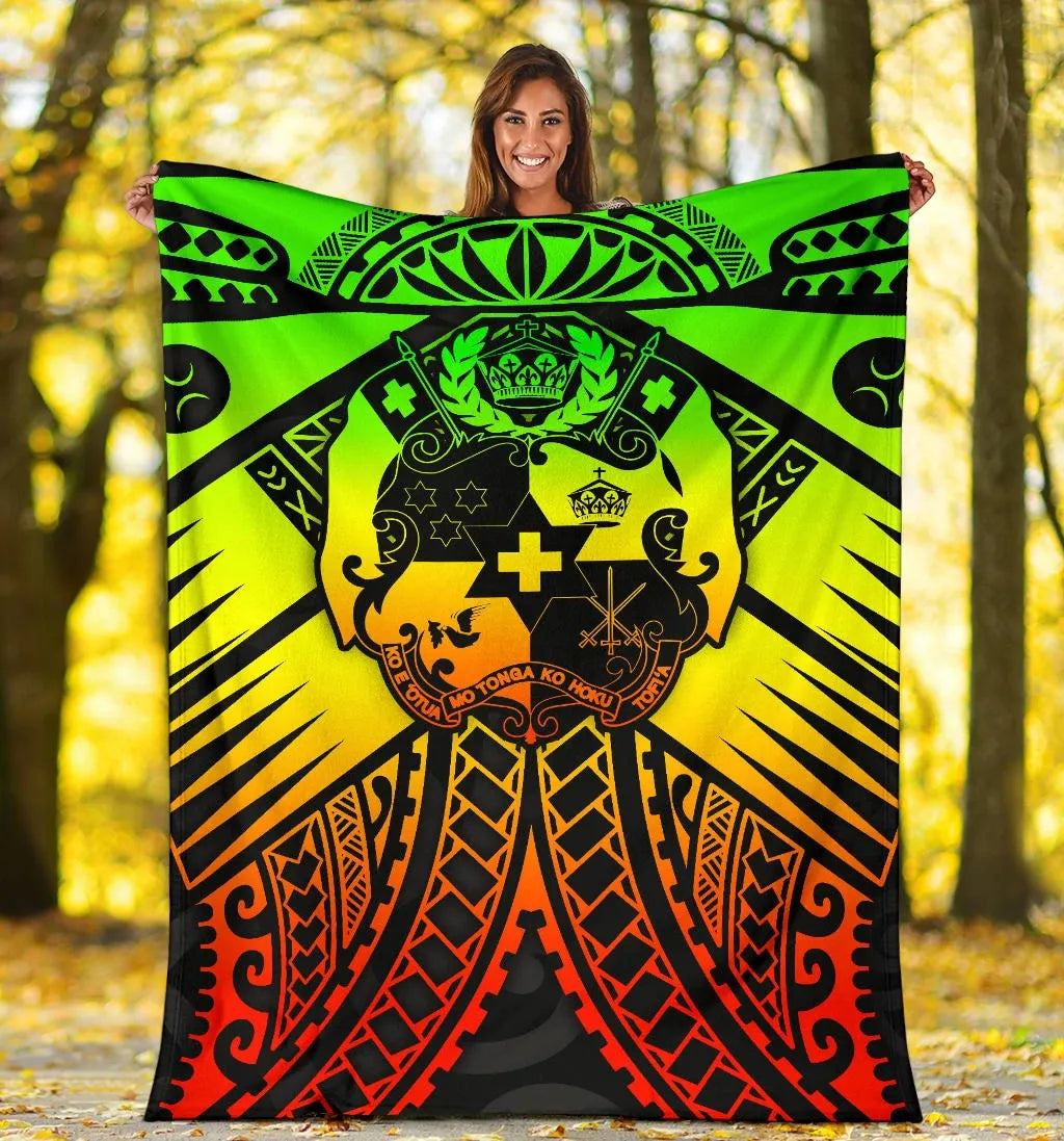 Tonga Polynesian Premium Blanket - Tonga Reggae Seal with Polynesian tattoo