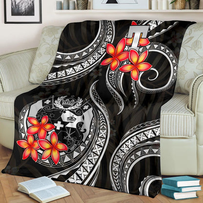 Tonga Polynesian Premium Blanket - White Plumeria