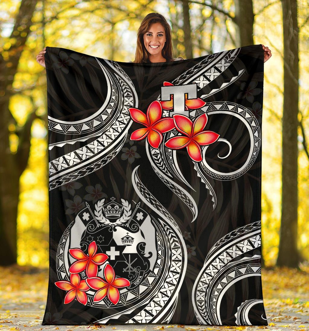Tonga Polynesian Premium Blanket - White Plumeria