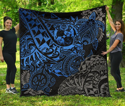 Tonga Polynesian Premium Quilt - Blue Turtle Flowing