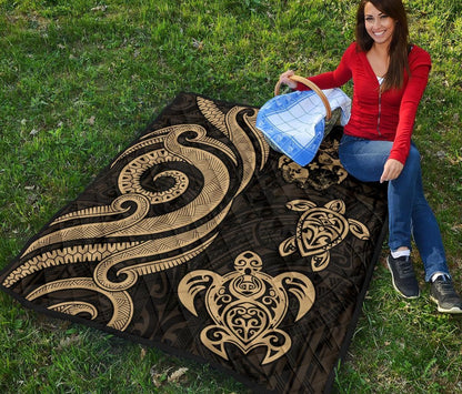 Tonga Polynesian Premium Quilt - Gold Tentacle Turtle