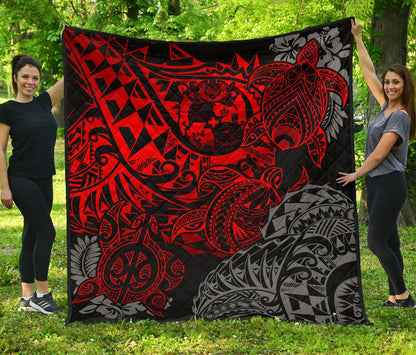 Tonga Polynesian Premium Quilt - Red Turtle Flowing