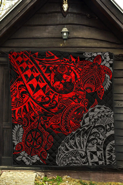 Tonga Polynesian Premium Quilt - Red Turtle Flowing