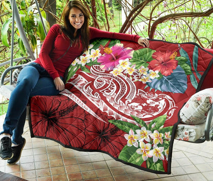 Tonga Polynesian Premium Quilt - Summer Plumeria (Red)