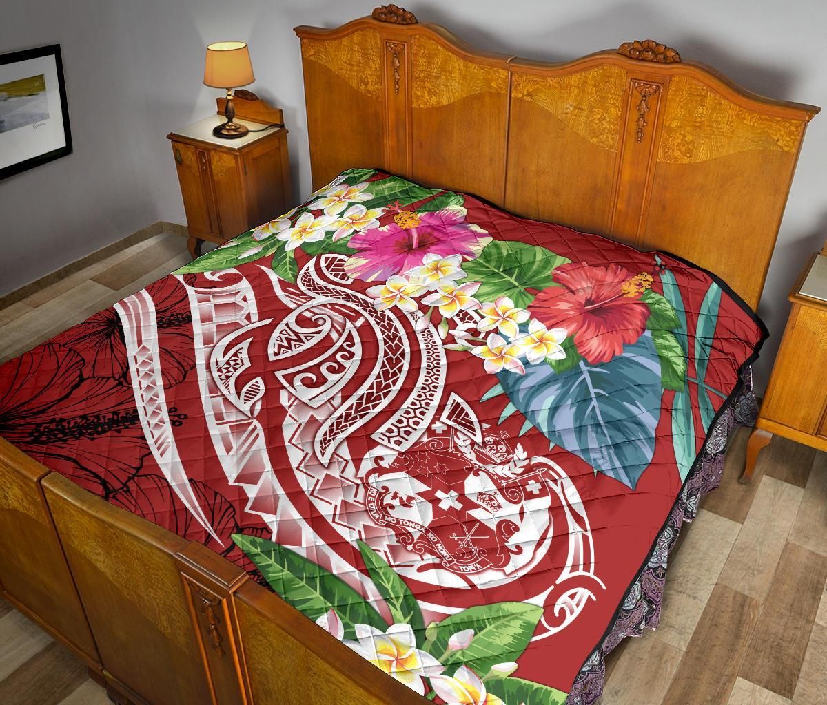 Tonga Polynesian Premium Quilt - Summer Plumeria (Red)