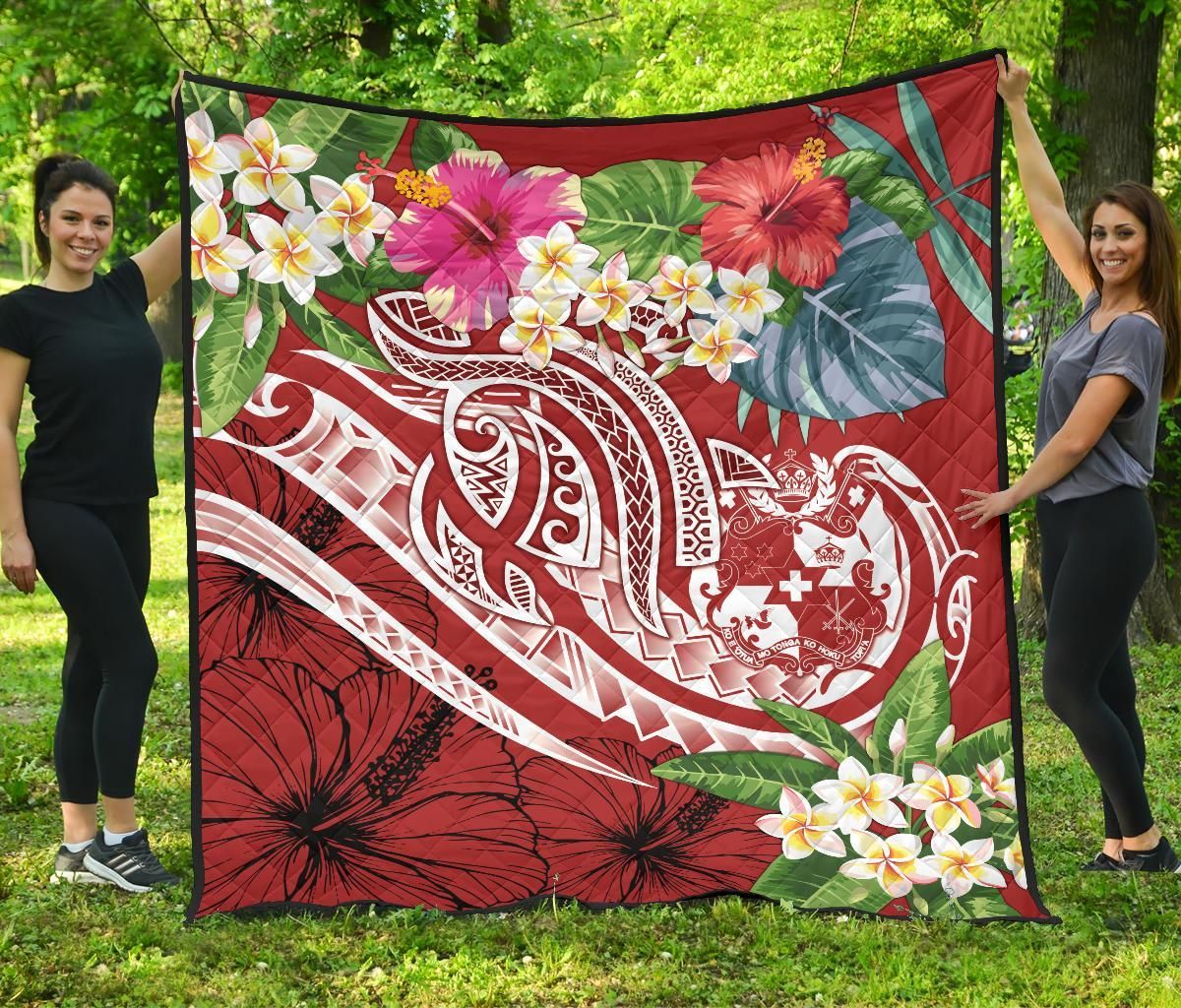 Tonga Polynesian Premium Quilt - Summer Plumeria (Red)