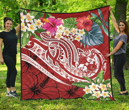 Tonga Polynesian Premium Quilt - Summer Plumeria (Red)
