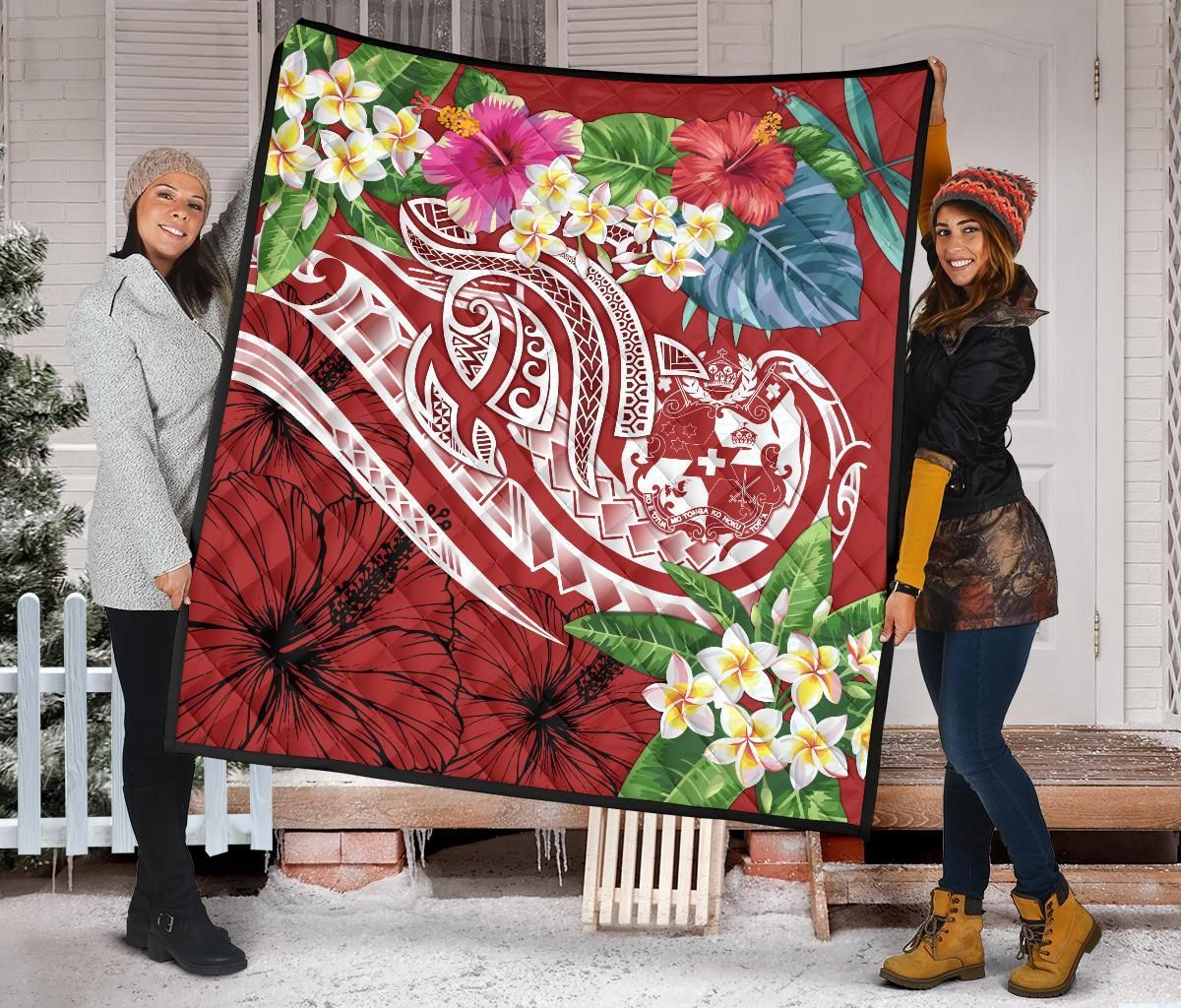 Tonga Polynesian Premium Quilt - Summer Plumeria (Red)