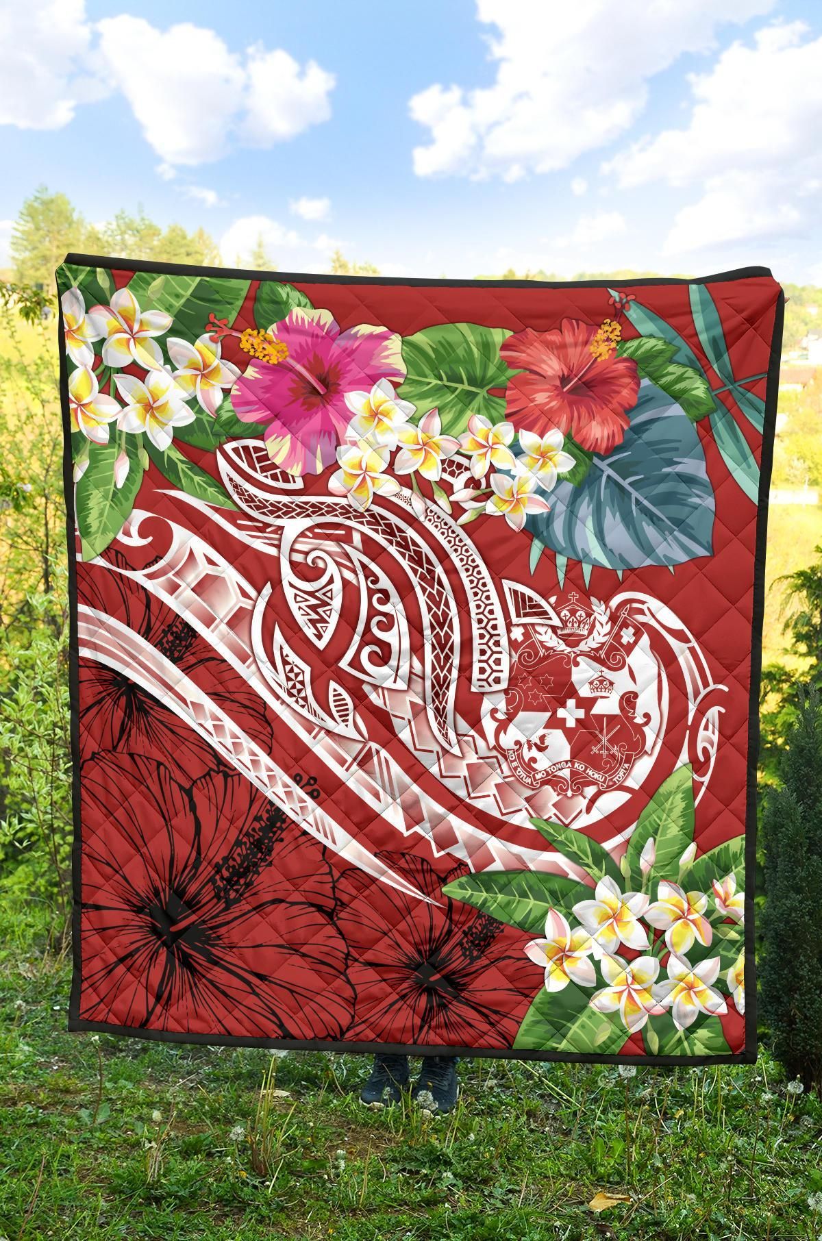Tonga Polynesian Premium Quilt - Summer Plumeria (Red)