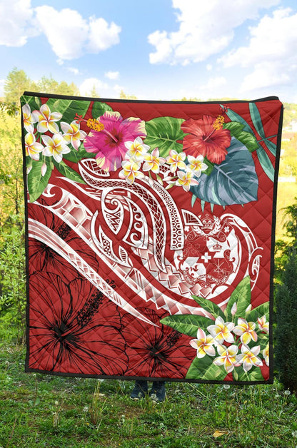 Tonga Polynesian Premium Quilt - Summer Plumeria (Red)