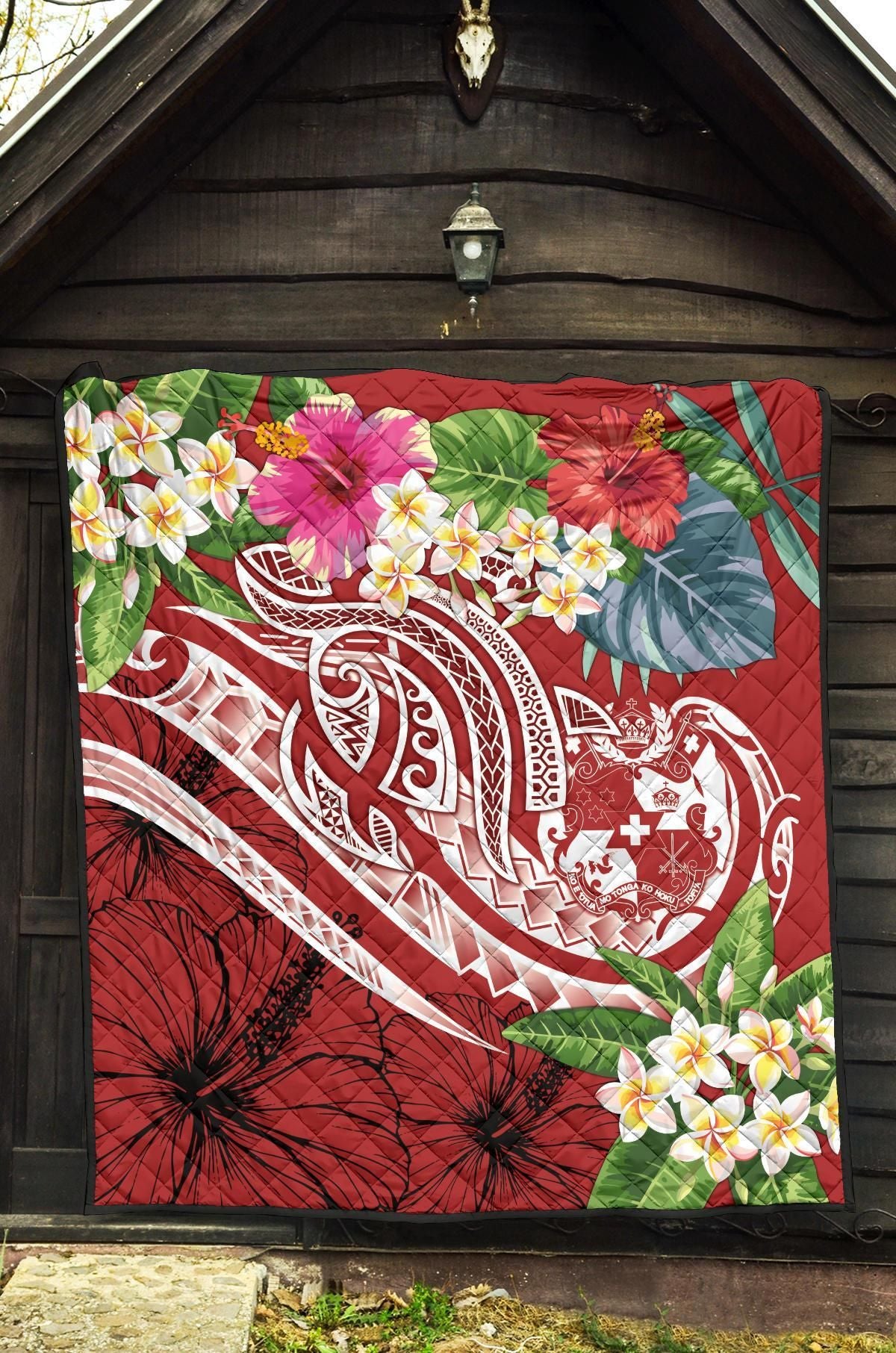 Tonga Polynesian Premium Quilt - Summer Plumeria (Red)