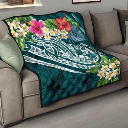 Tonga Polynesian Premium Quilt - Summer Plumeria (Turquoise)