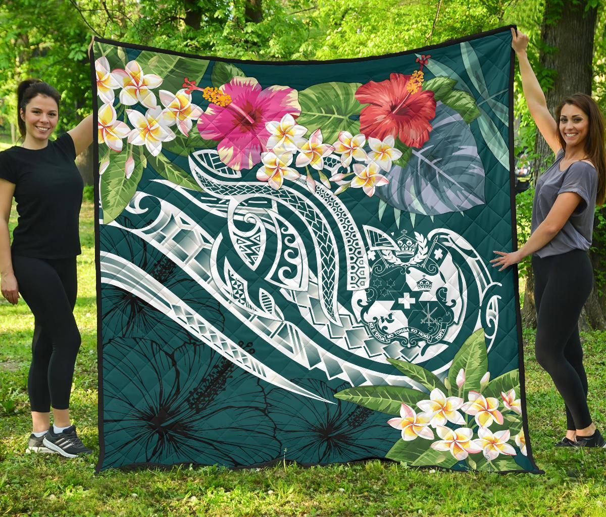 Tonga Polynesian Premium Quilt - Summer Plumeria (Turquoise)