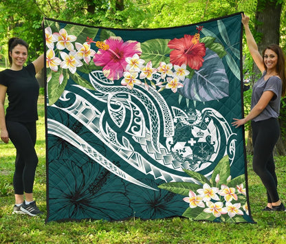 Tonga Polynesian Premium Quilt - Summer Plumeria (Turquoise)