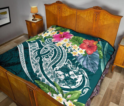 Tonga Polynesian Premium Quilt - Summer Plumeria (Turquoise)