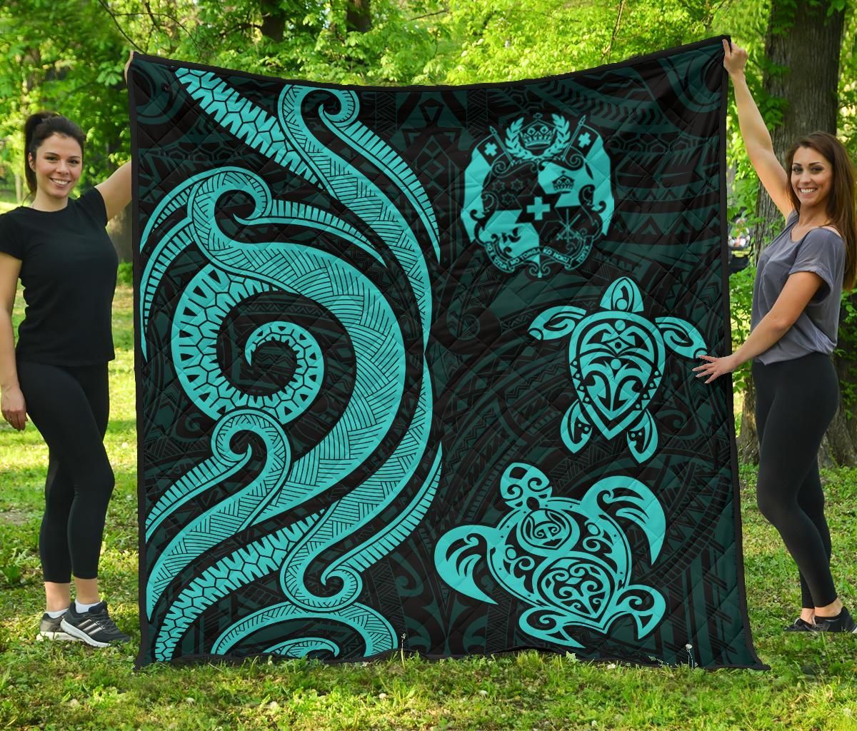 Tonga Polynesian Premium Quilt - Turquoise Tentacle Turtle