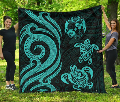 Tonga Polynesian Premium Quilt - Turquoise Tentacle Turtle