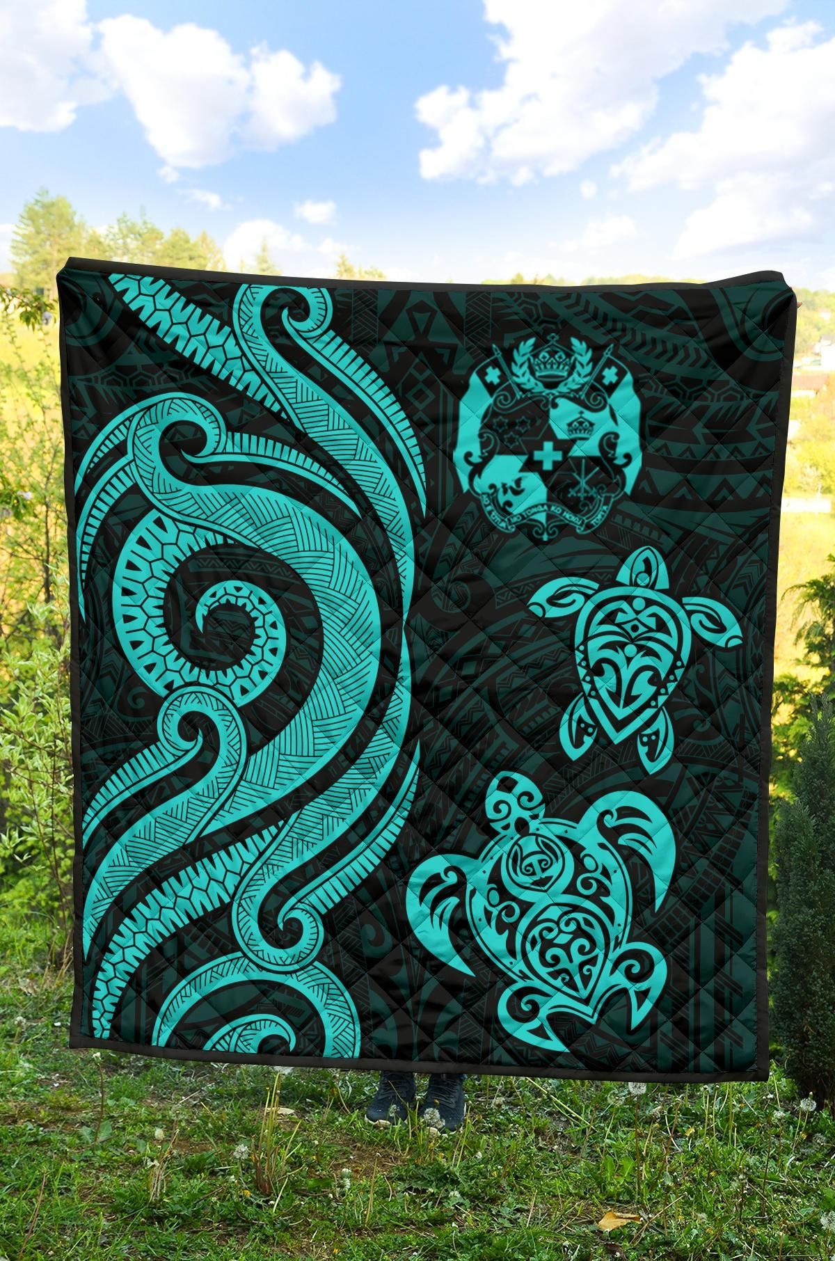 Tonga Polynesian Premium Quilt - Turquoise Tentacle Turtle