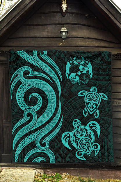 Tonga Polynesian Premium Quilt - Turquoise Tentacle Turtle