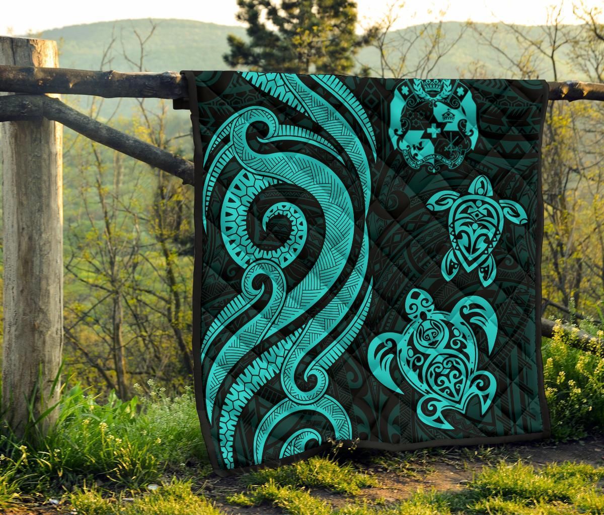 Tonga Polynesian Premium Quilt - Turquoise Tentacle Turtle