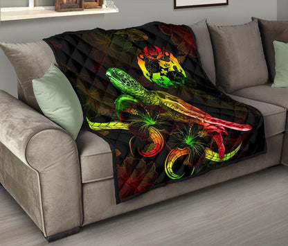 Tonga Polynesian Premium Quilt - Turtle With Blooming Hibiscus Reggae