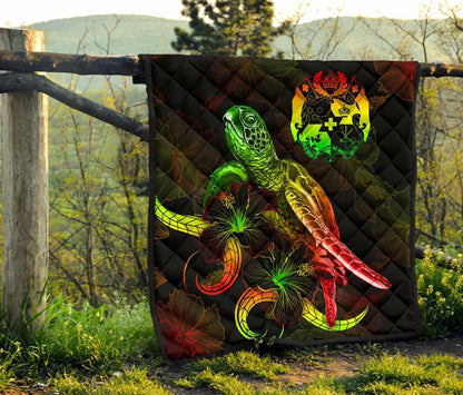 Tonga Polynesian Premium Quilt - Turtle With Blooming Hibiscus Reggae