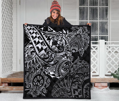 Tonga Polynesian Premium Quilt - White Turtle Flowing