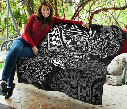 Tonga Polynesian Premium Quilt - White Turtle Flowing
