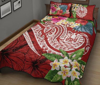 Tonga Polynesian Quilt Bed Set - Summer Plumeria (Red)