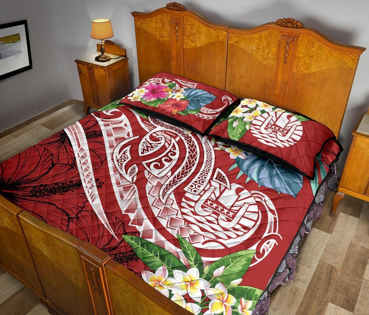 Tonga Polynesian Quilt Bed Set - Summer Plumeria (Red)