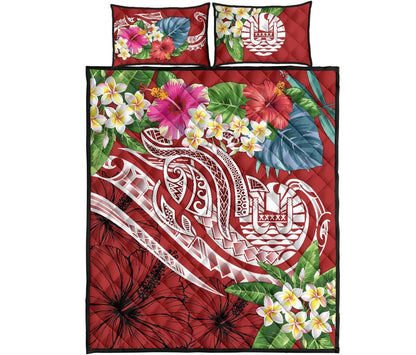 Tonga Polynesian Quilt Bed Set - Summer Plumeria (Red)
