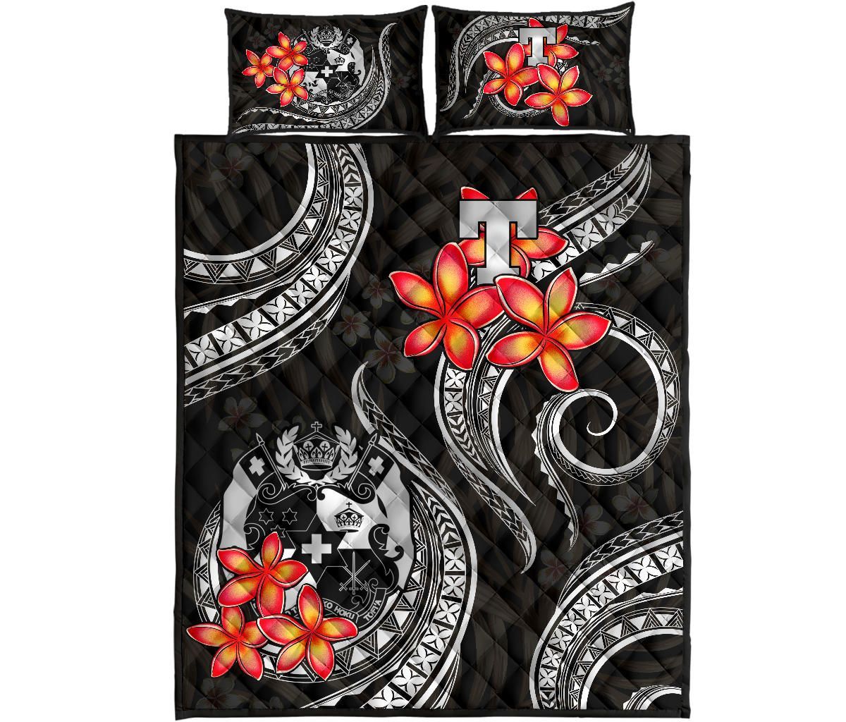 Tonga Polynesian Quilt Bed Set - White Plumeria