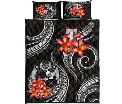 Tonga Polynesian Quilt Bed Set - White Plumeria