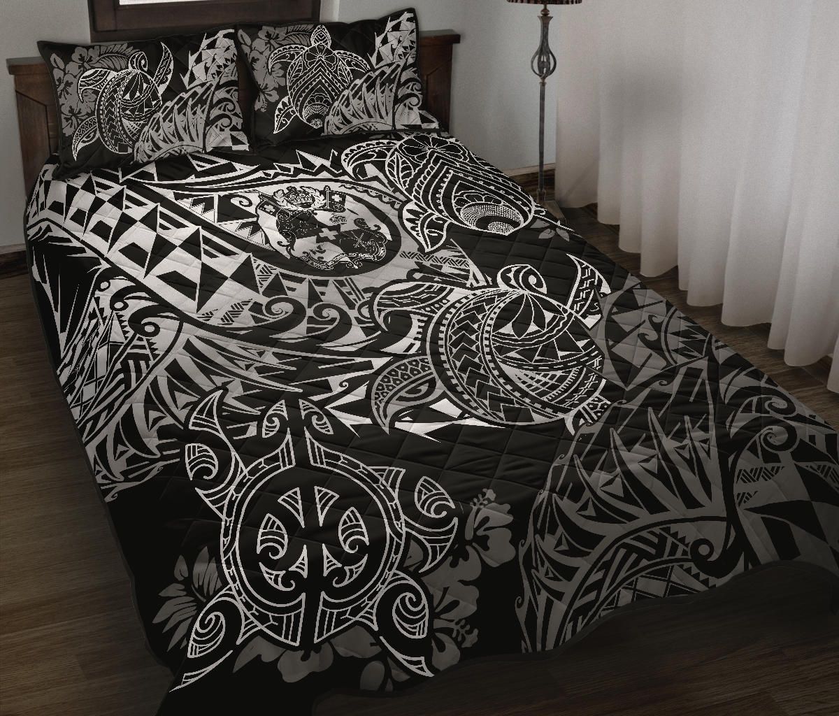 Tonga Polynesian Quilt Bed Set - White Turtle Flowing