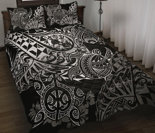 Tonga Polynesian Quilt Bed Set - White Turtle Flowing