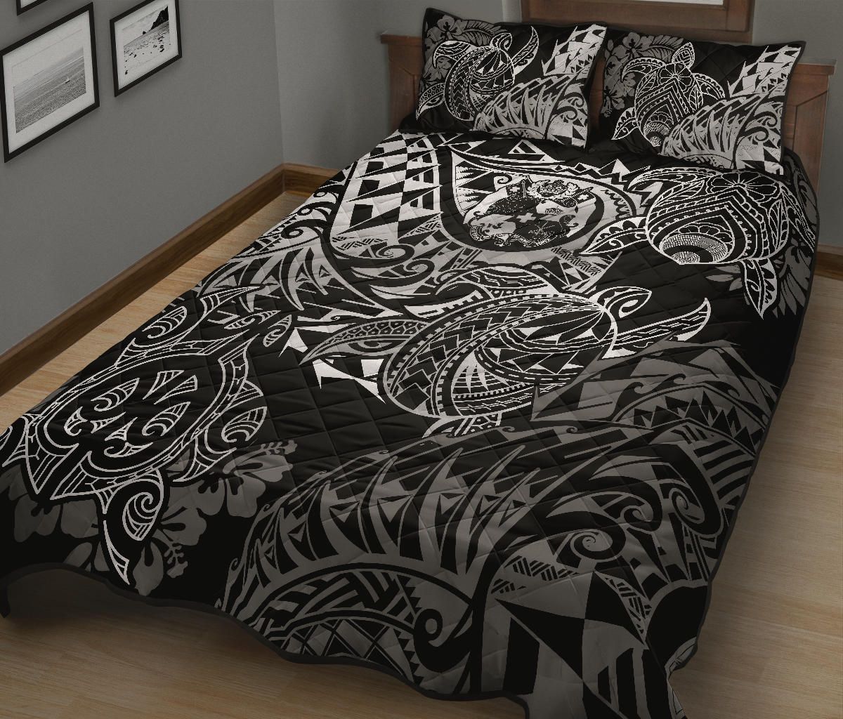 Tonga Polynesian Quilt Bed Set - White Turtle Flowing