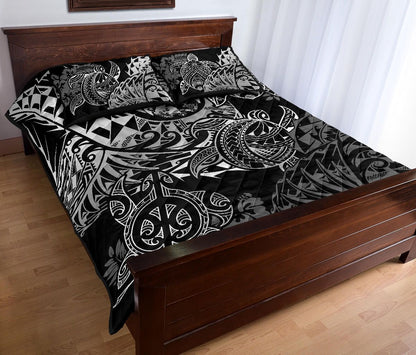 Tonga Polynesian Quilt Bed Set - White Turtle Flowing