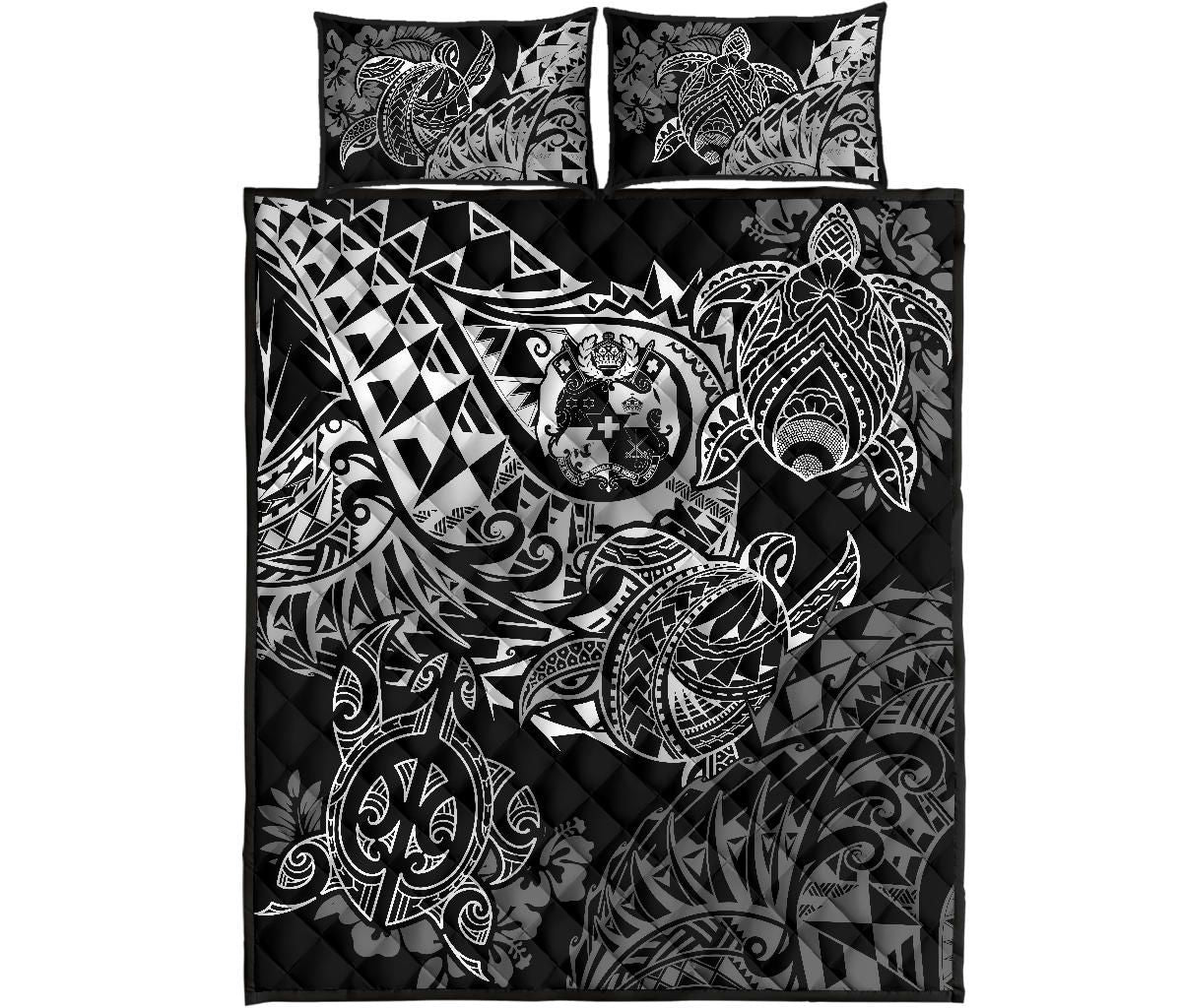 Tonga Polynesian Quilt Bed Set - White Turtle Flowing