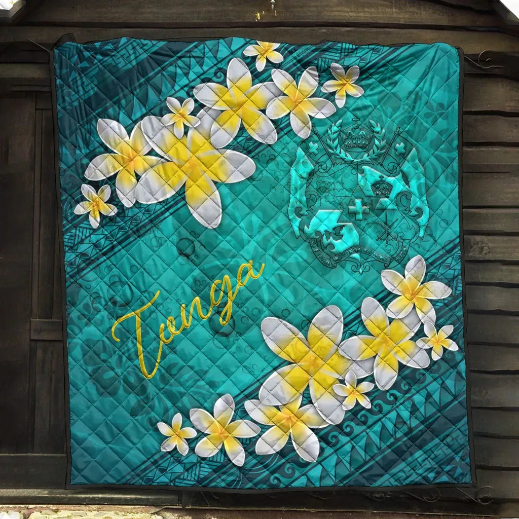 Tonga Polynesian Quilt - Plumeria With Blue Ocean