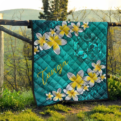 Tonga Polynesian Quilt - Plumeria With Blue Ocean