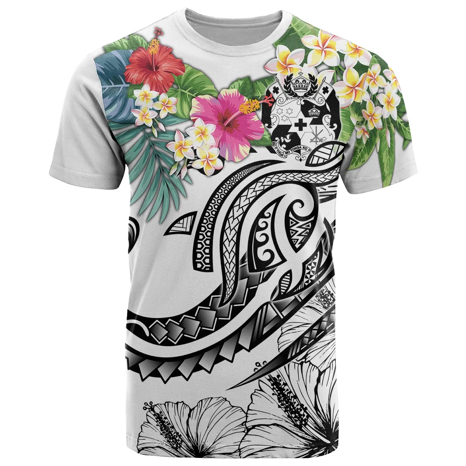 Tonga Polynesian T-Shirt - Summer Plumeria (White)